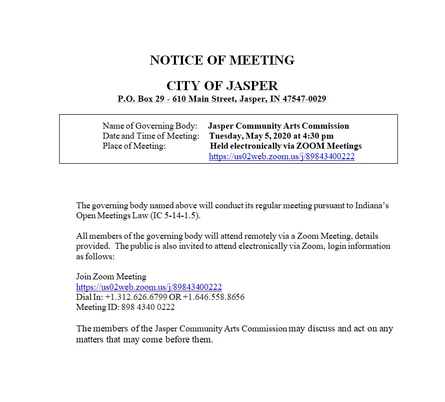 JCAC Electronic Meeting Notice - May 2020