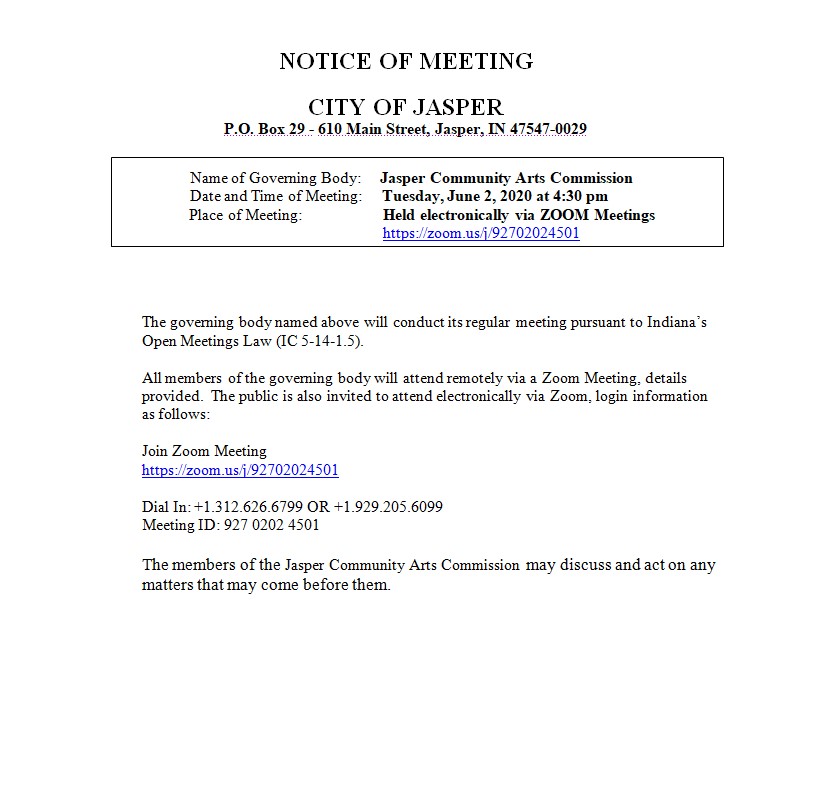 JCAC Electronic Meeting Notice - June 2020