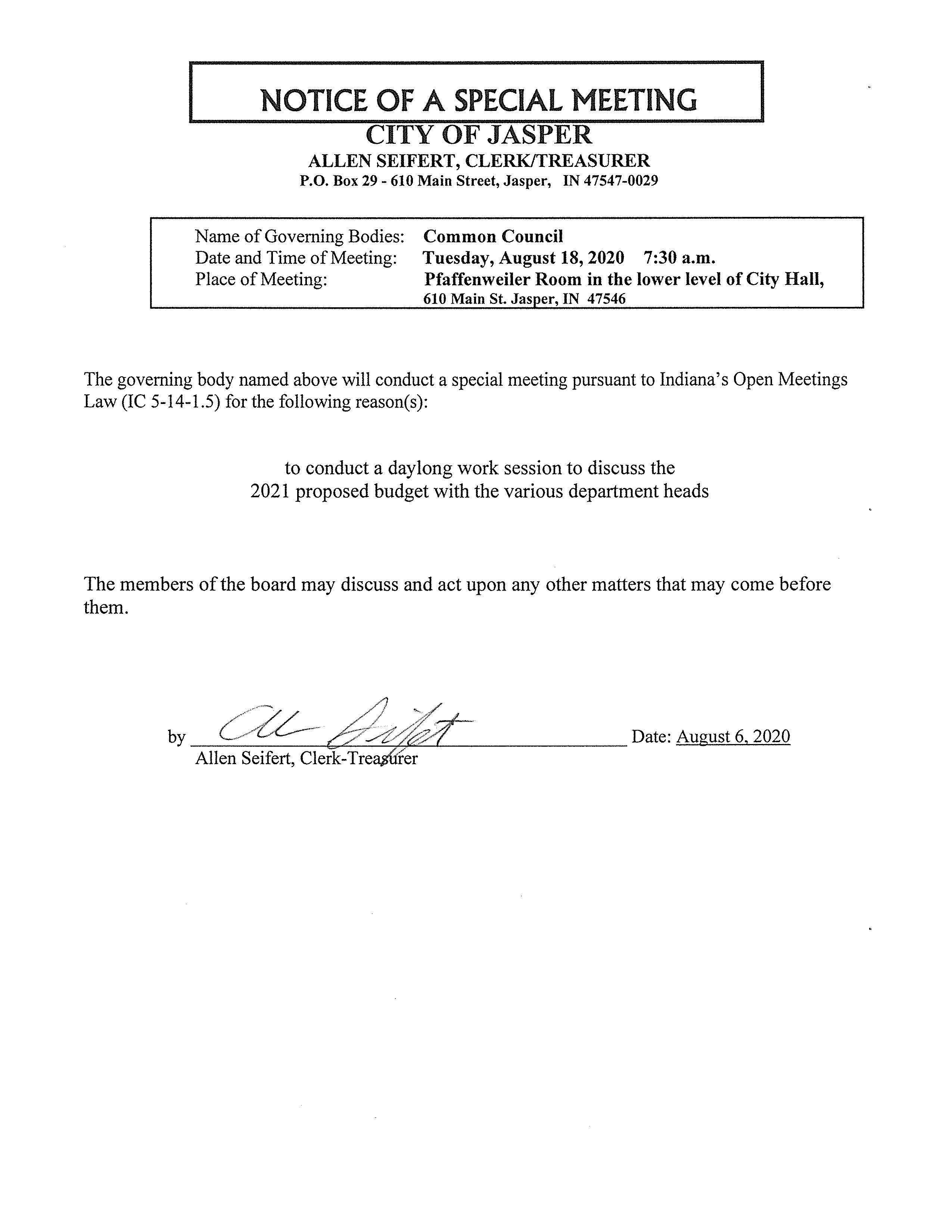 Special Council Meeting 8.18.2020