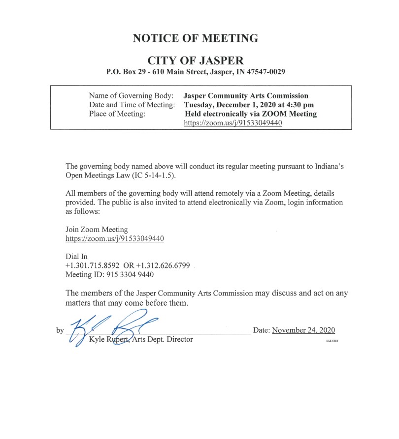 JCAC Electronic Meeting Notice - December 2020