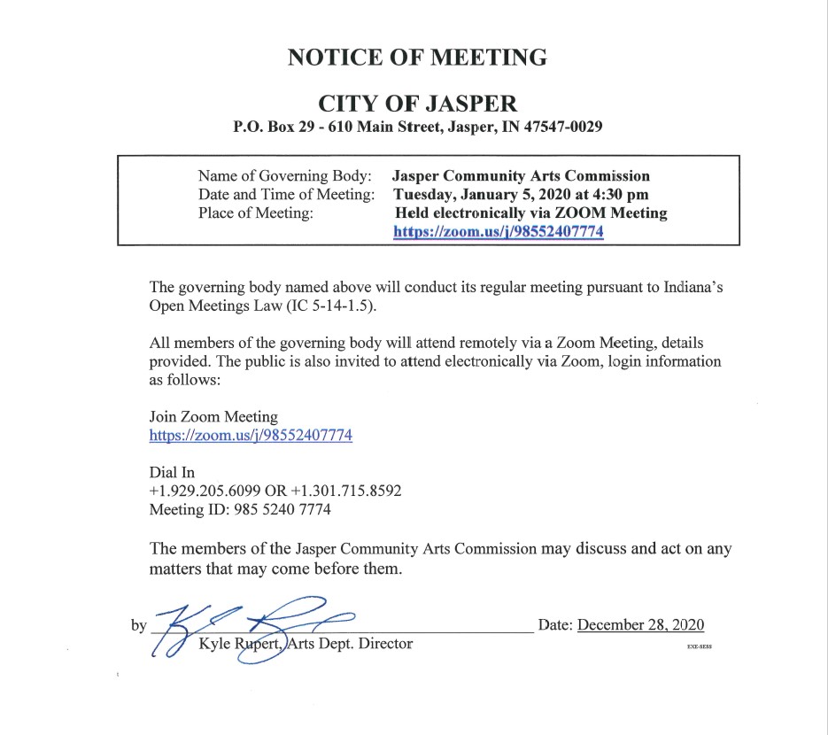 JCAC Electronic Meeting Notice - January 2021