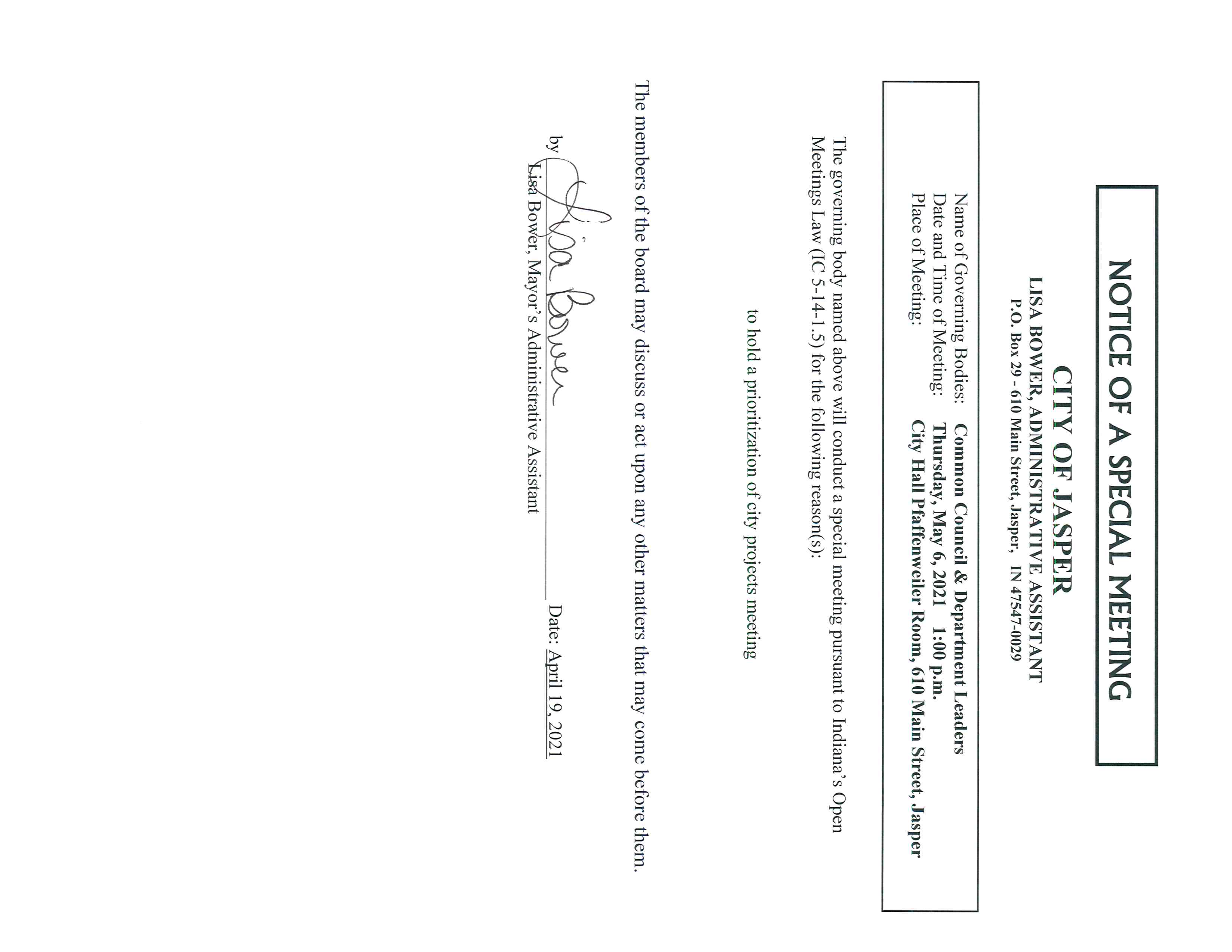 Special Meeting Notice 5.6.21