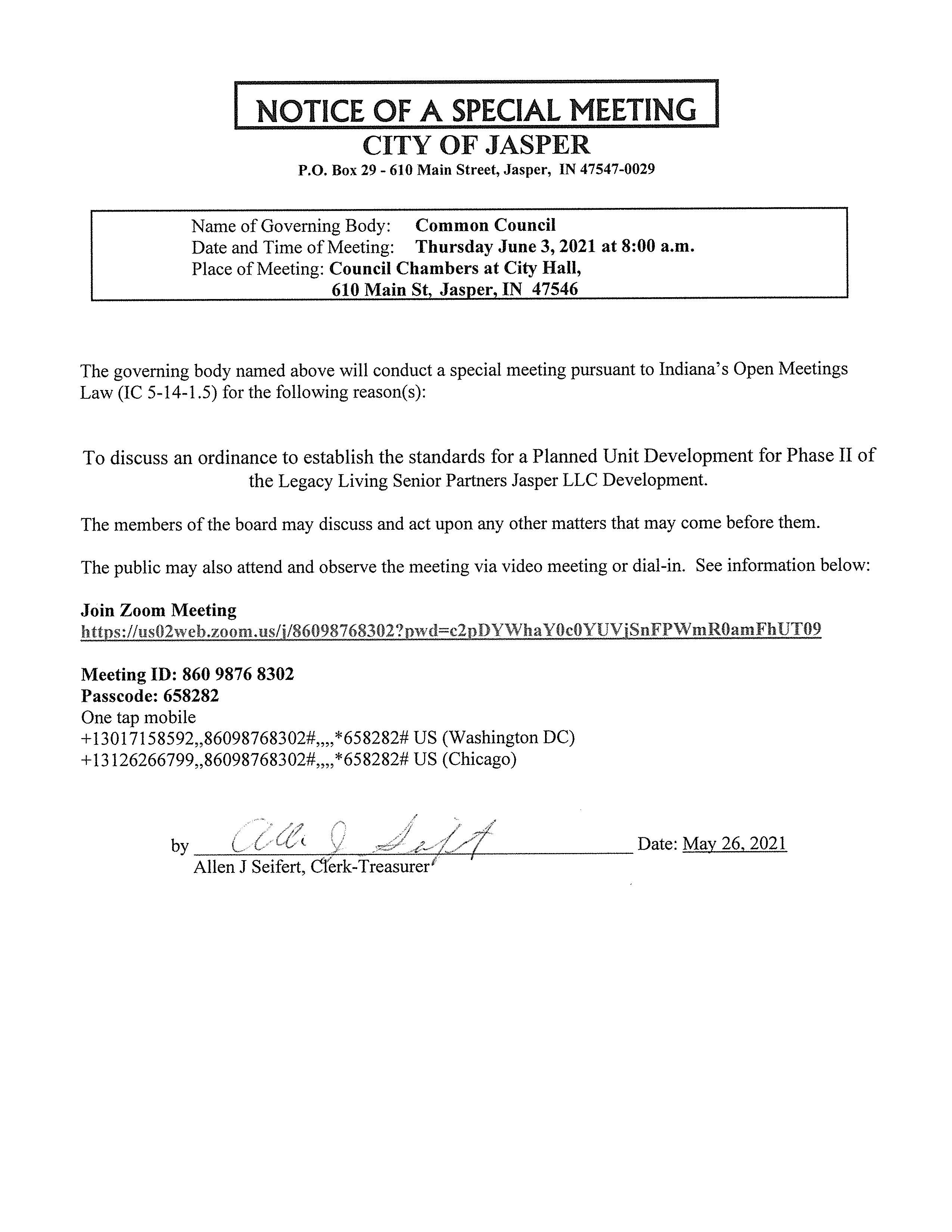 Special Council Meeting Notice 6.3.21