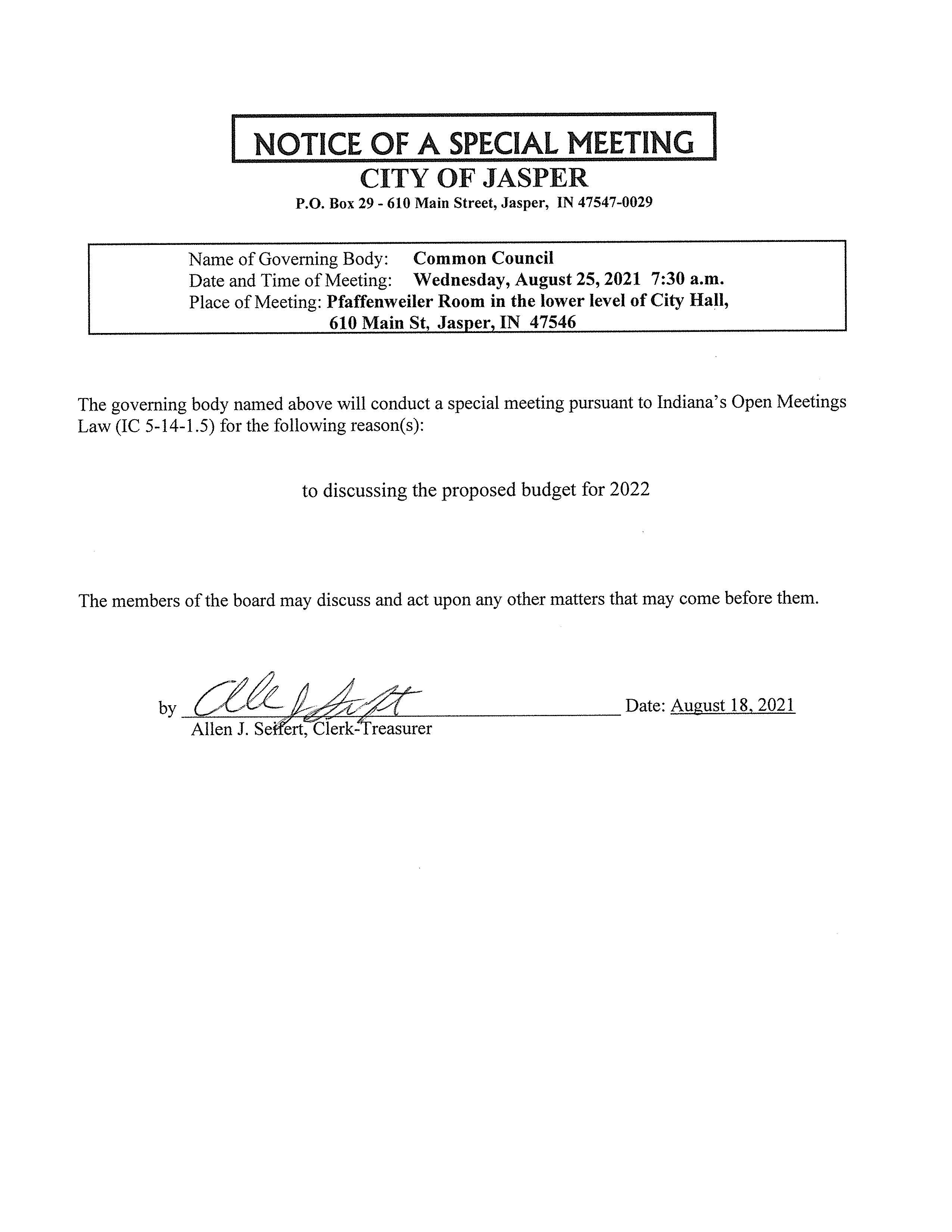 Special Council Meeting 8.25.2021