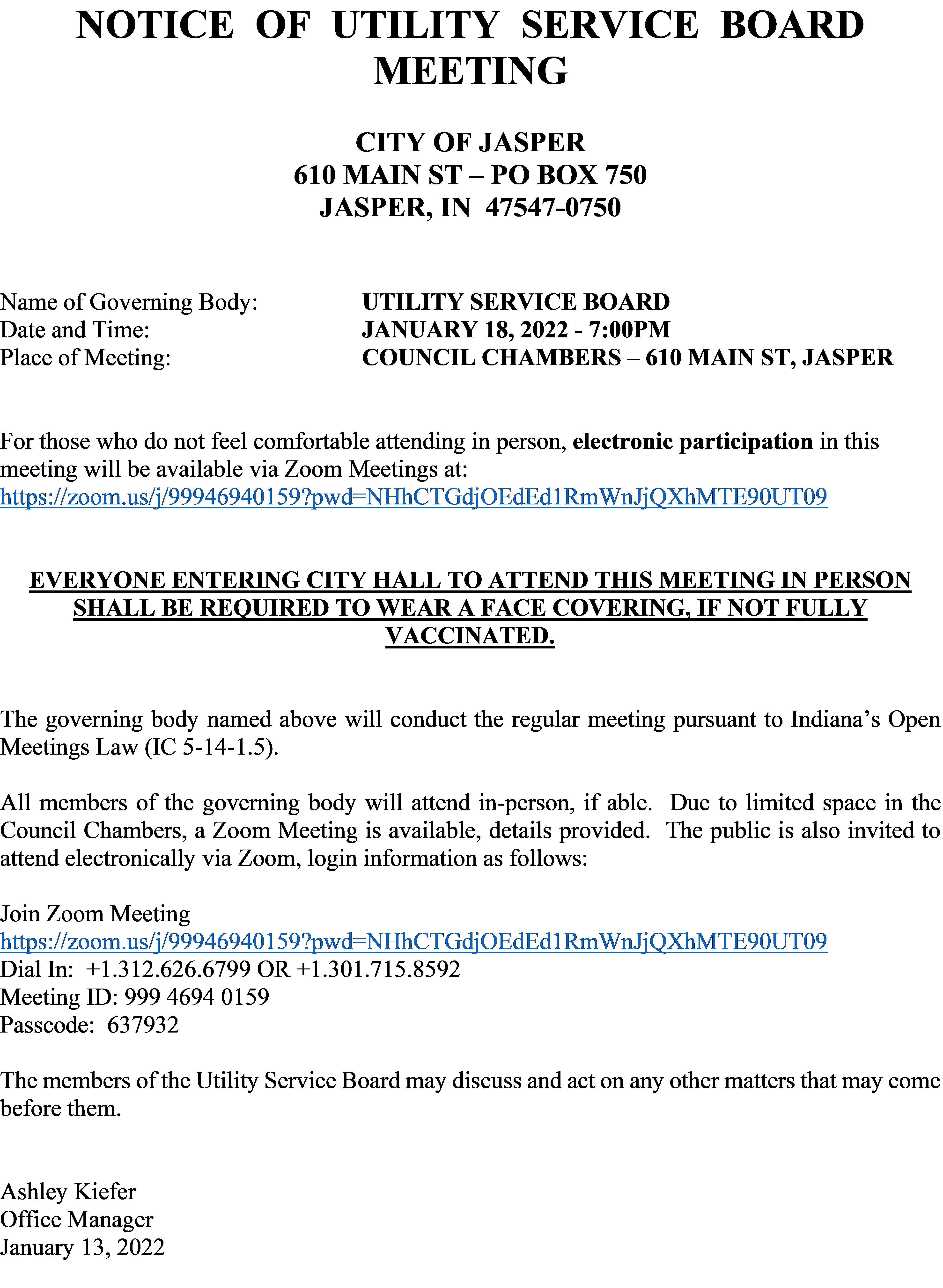 January 2022 USB Meeting Notice