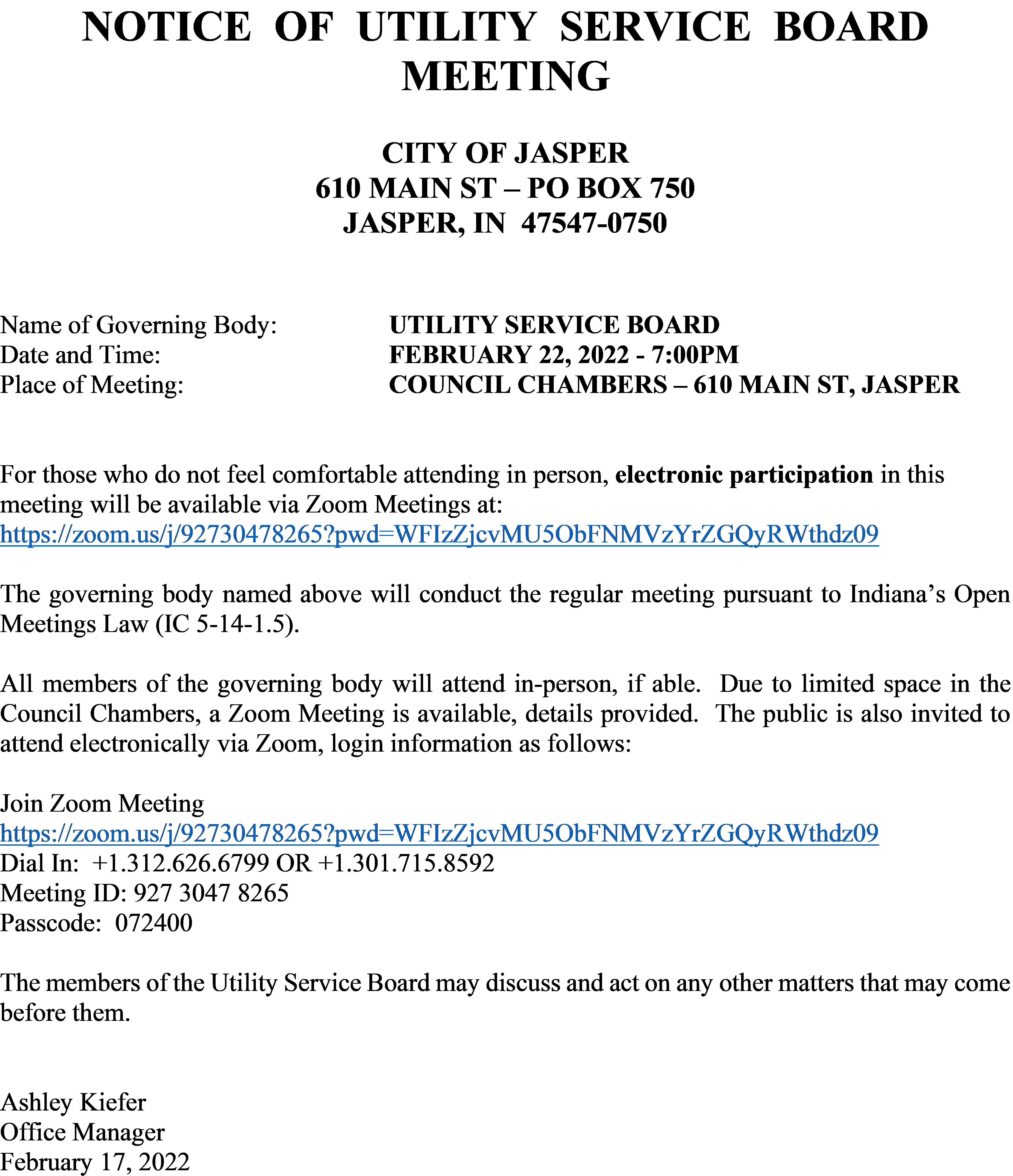 February 2022 USB Meeting Notice
