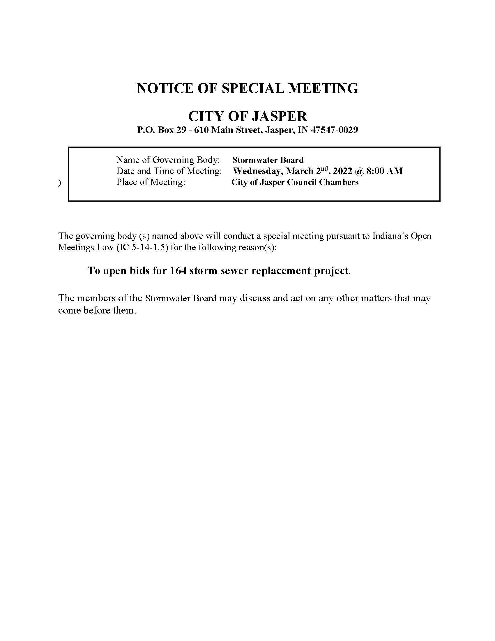 2022_3-2 Special Meeting Notice - Stormwater