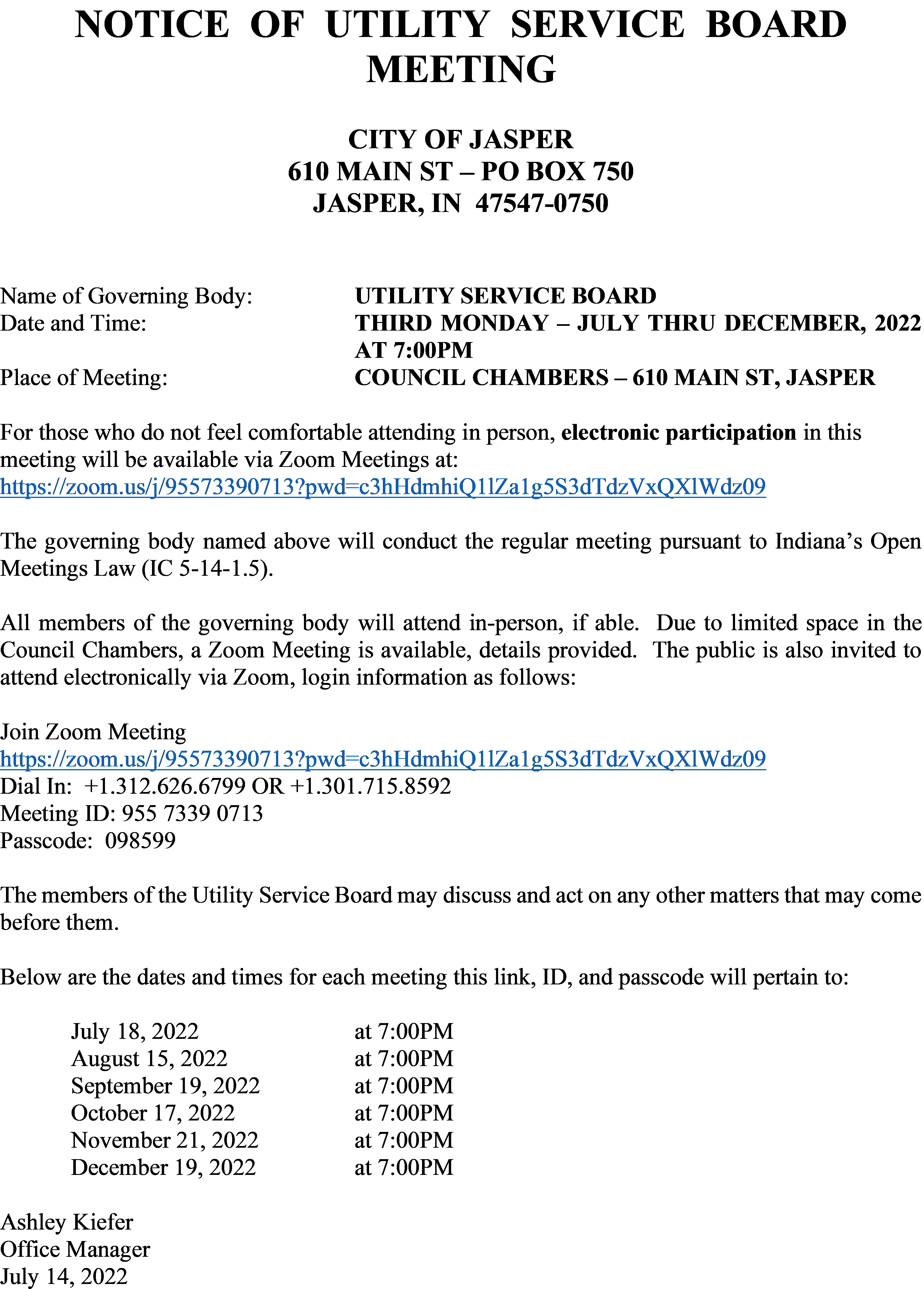 November 2022 USB Meeting Notice
