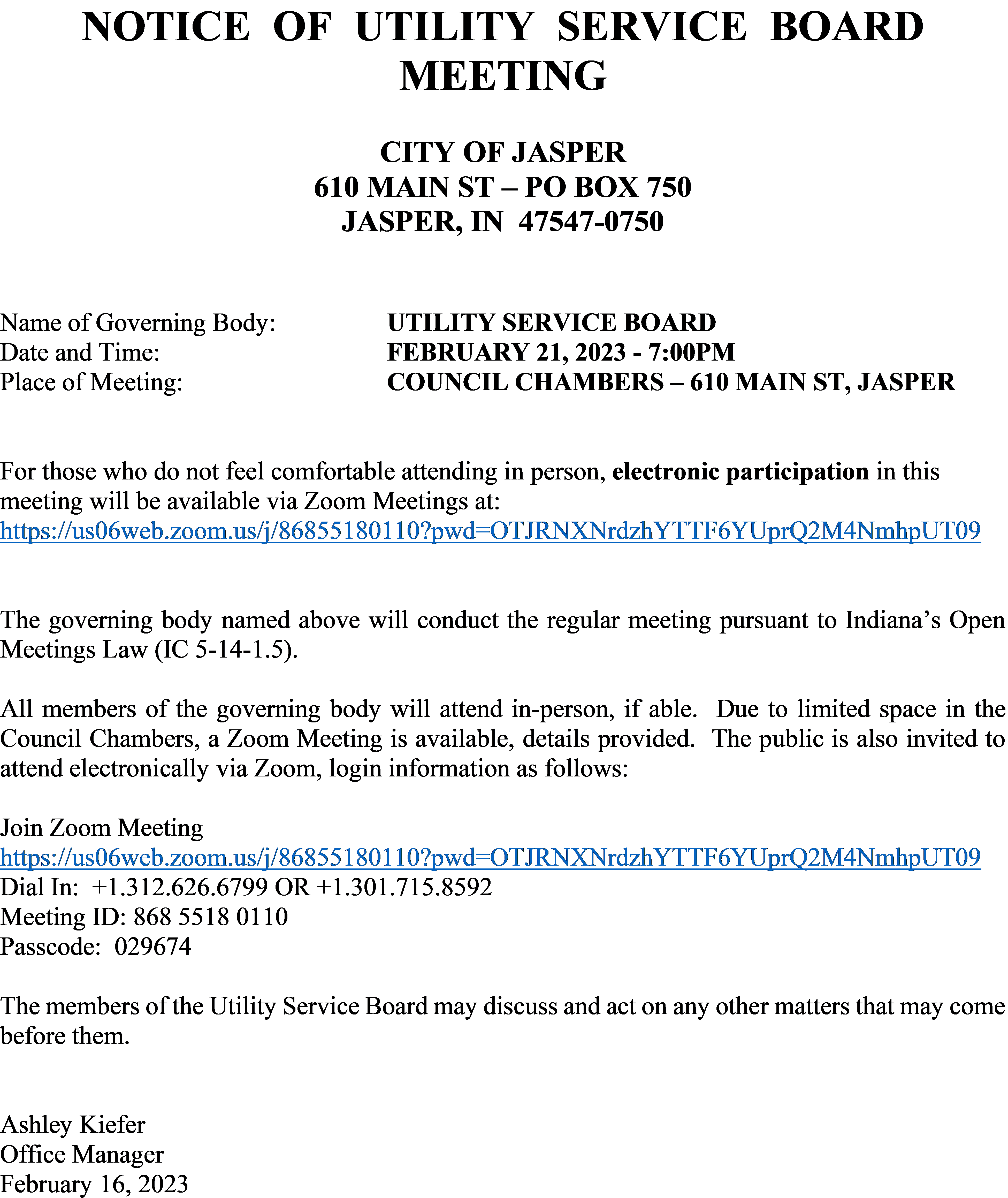 February 2023 USB Meeting Notice