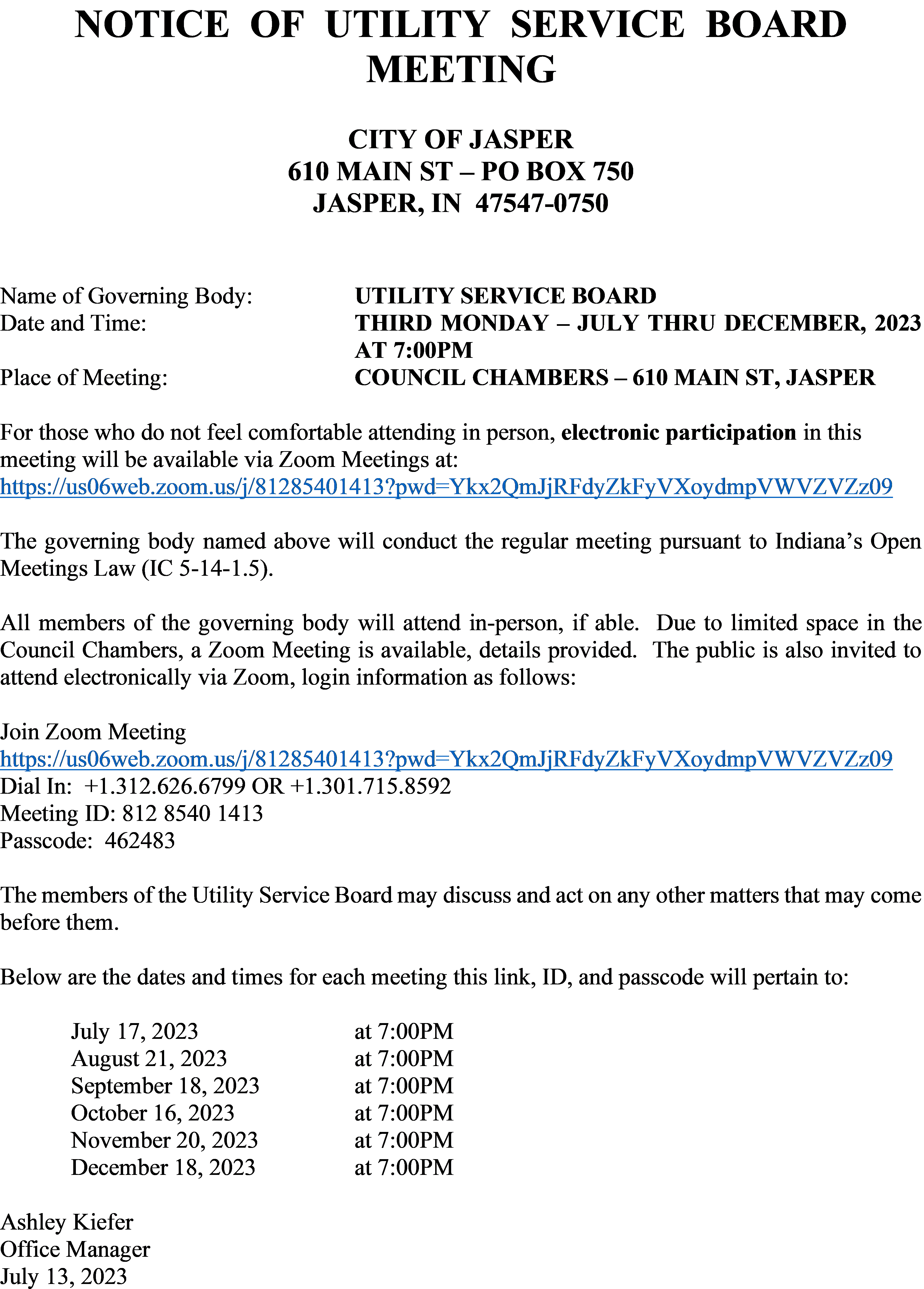 November 2023 USB Meeting Notice
