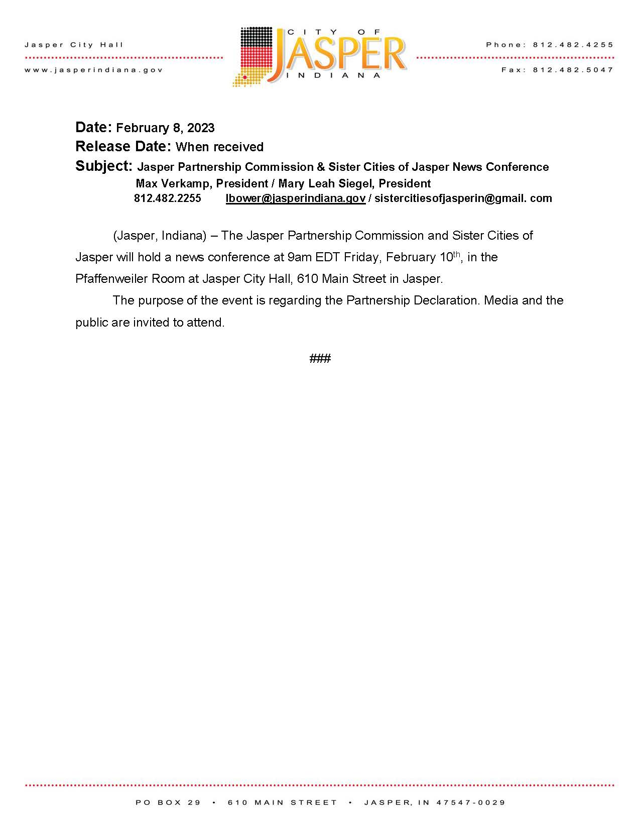 Press Conference Release 2.10.23