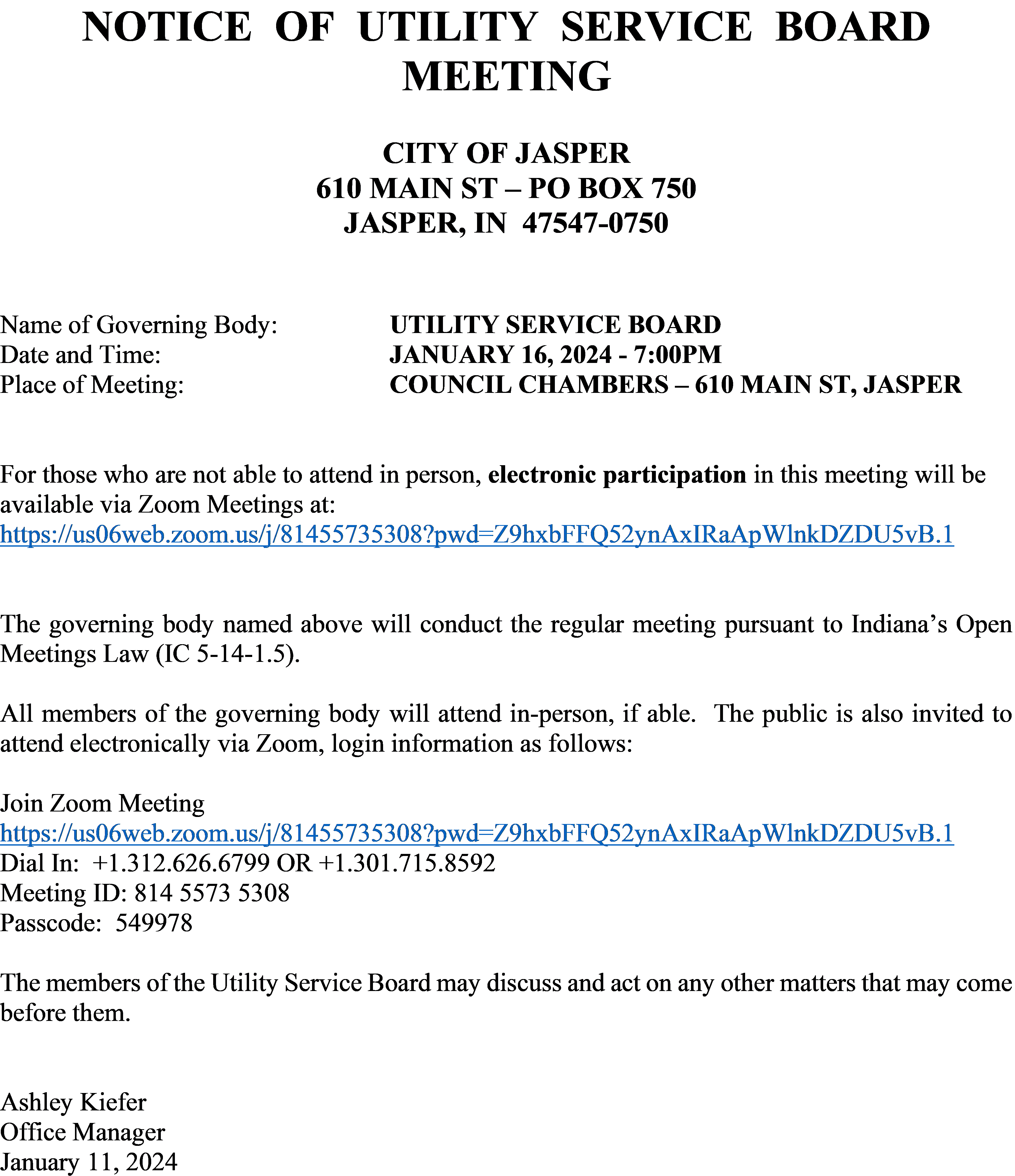 January 2024 USB Meeting Notice