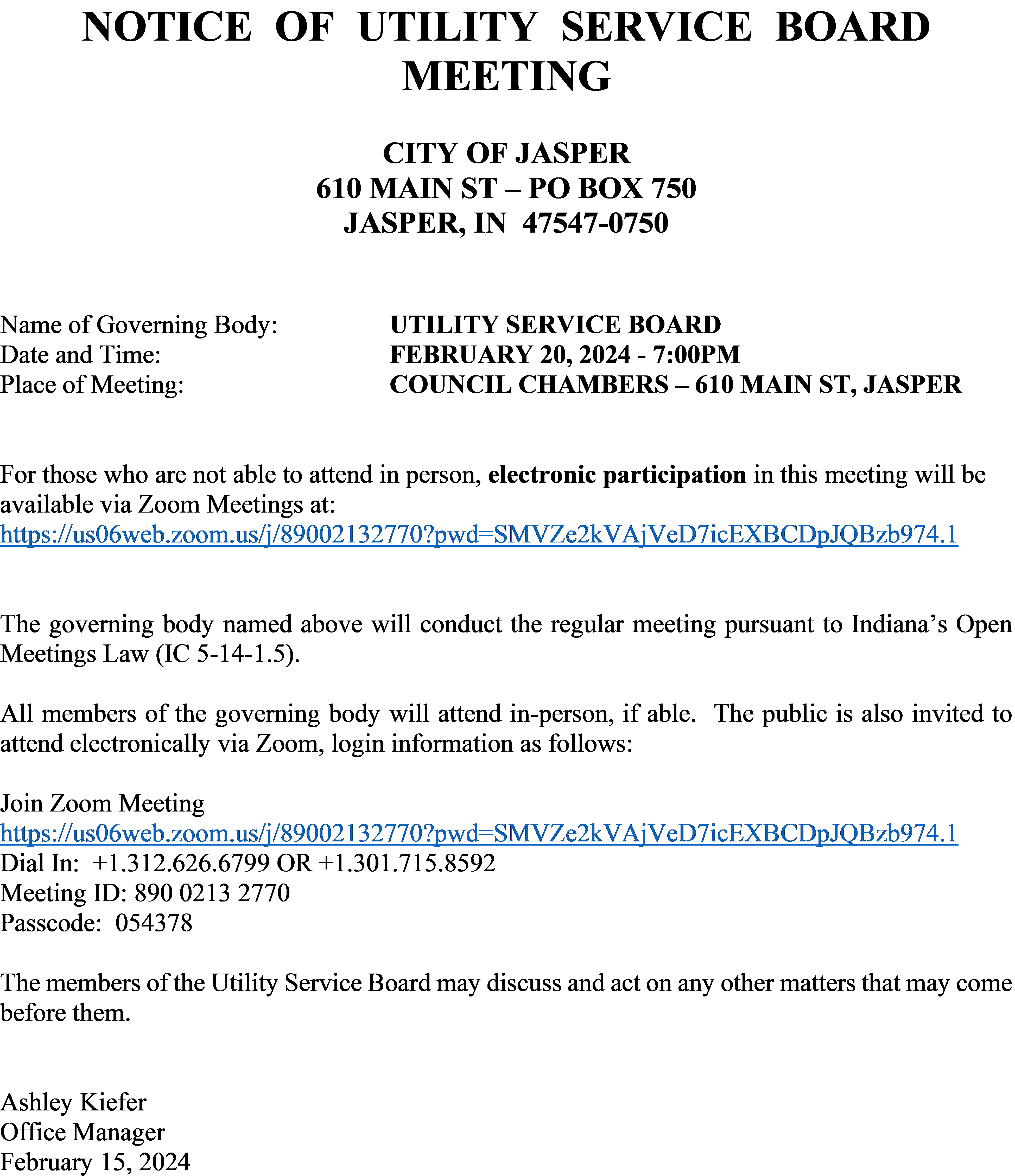 February 2024 USB Meeting Notice