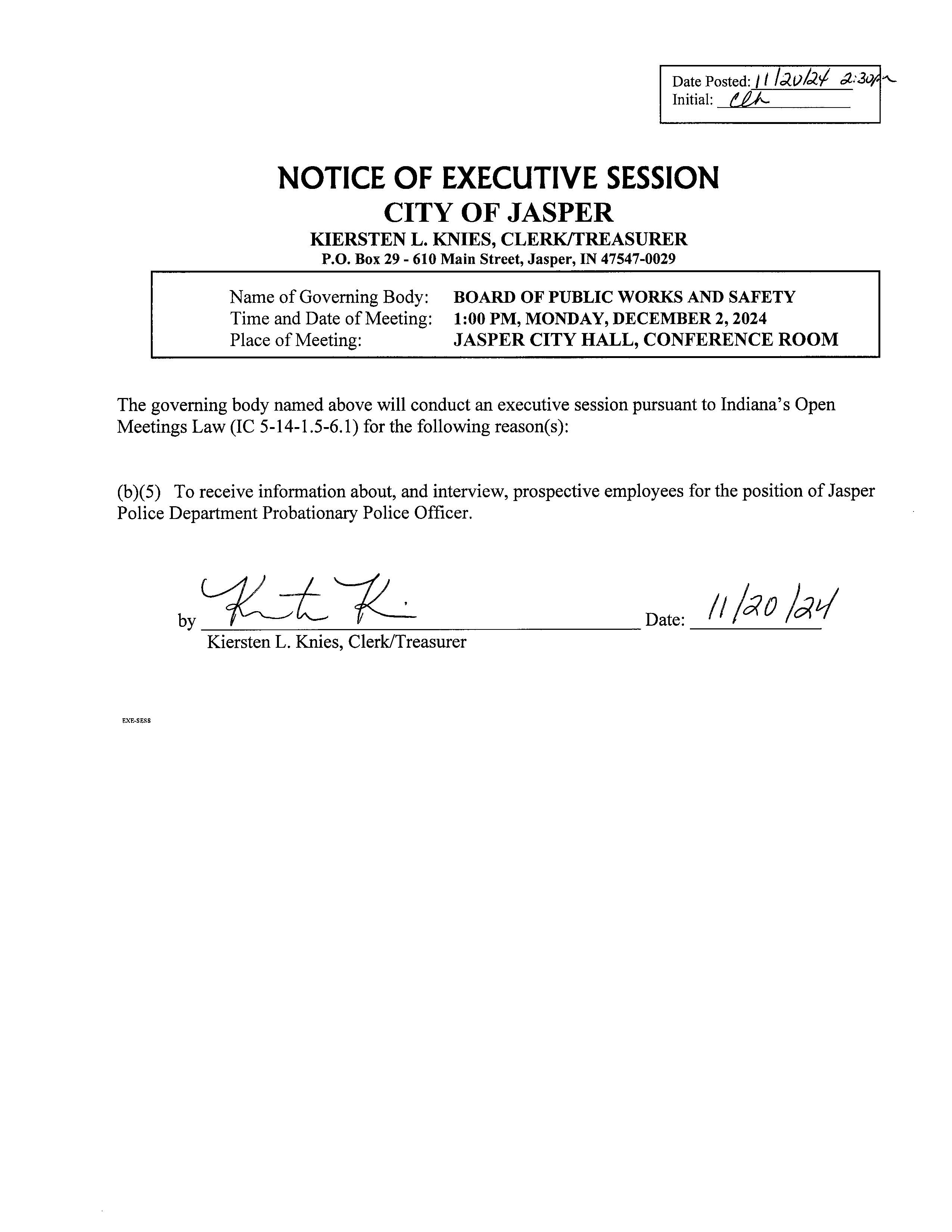 Notice of Executive Session