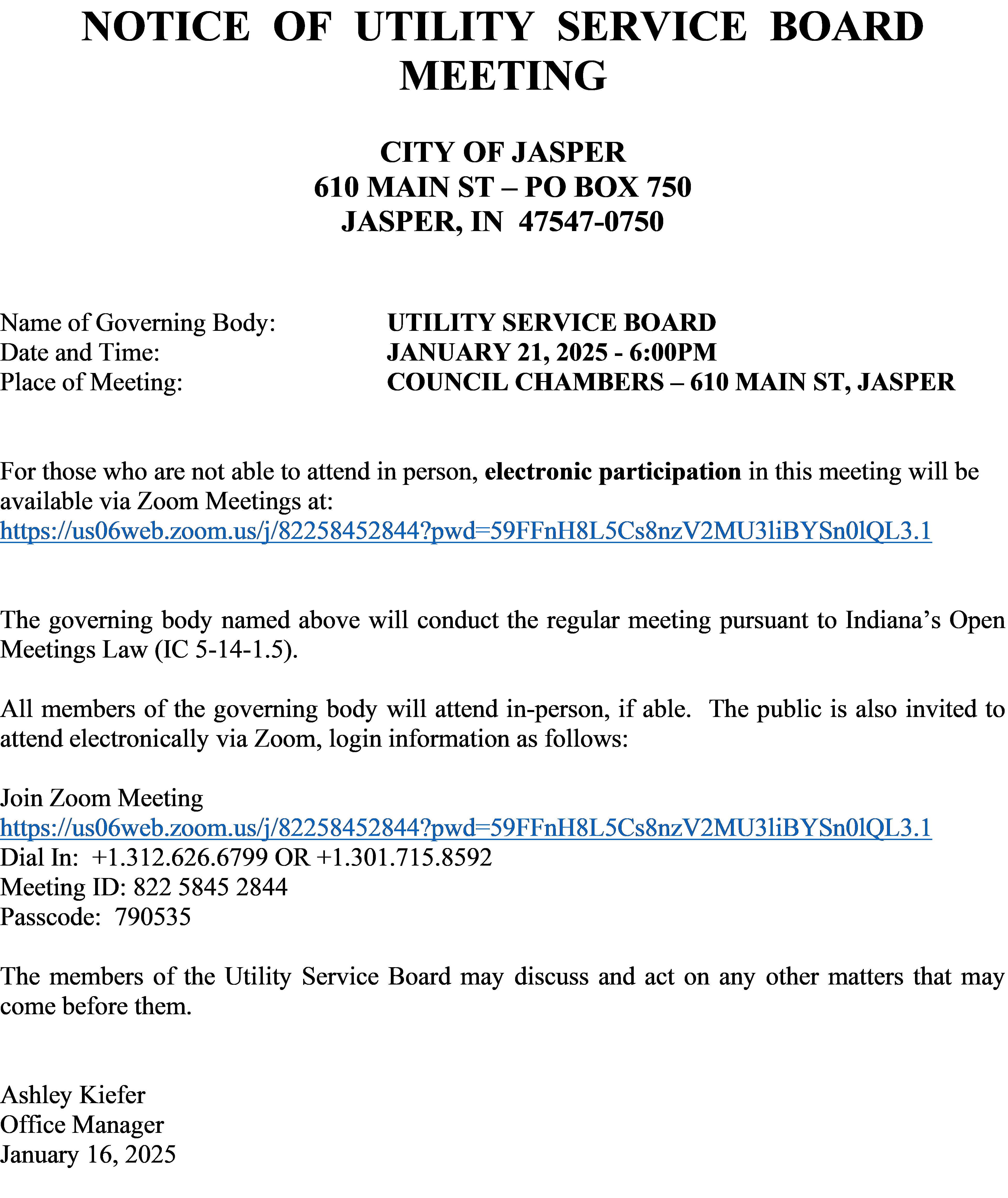 January 2025 USB Meeting Notice