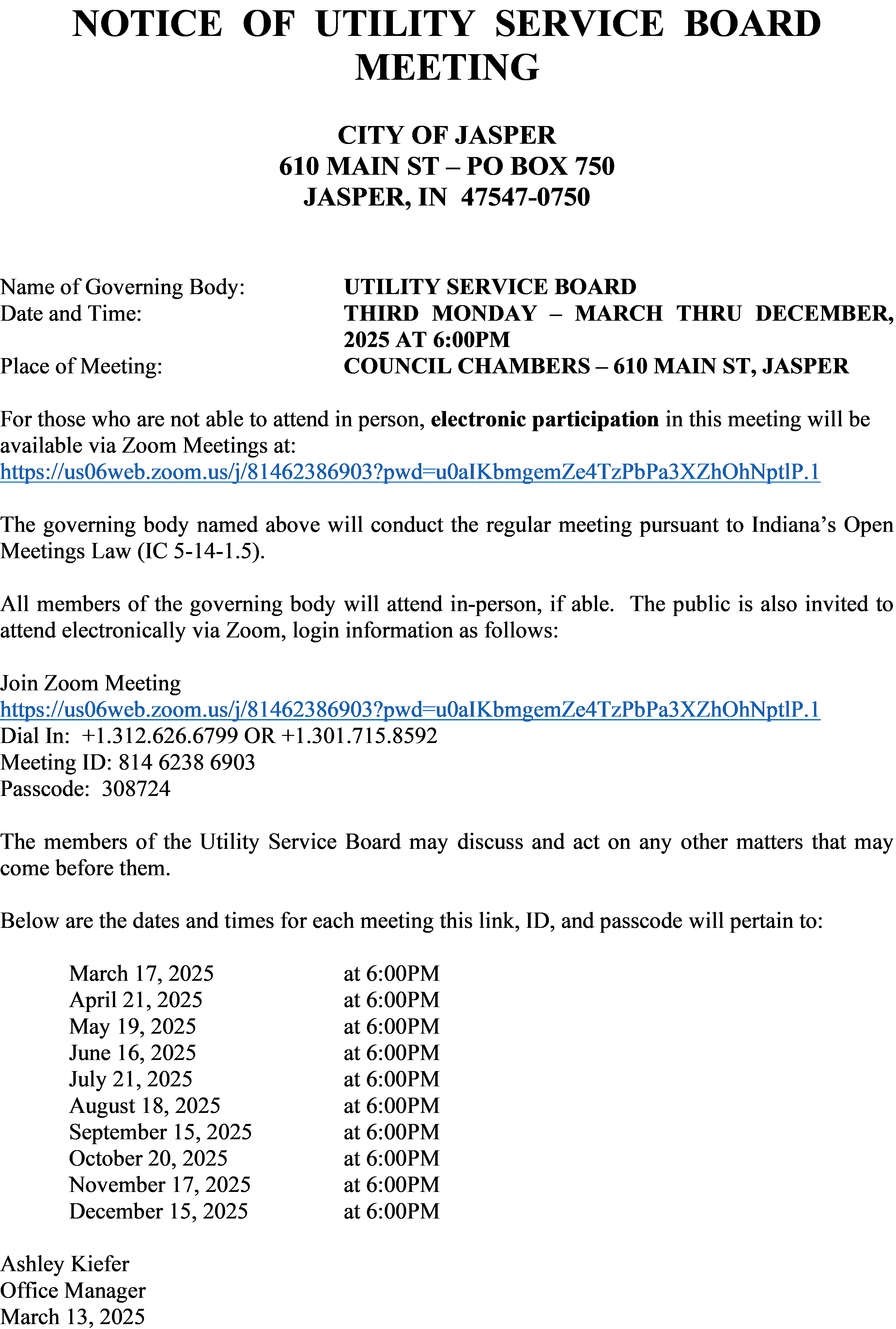 March 2025 USB Meeting Notice